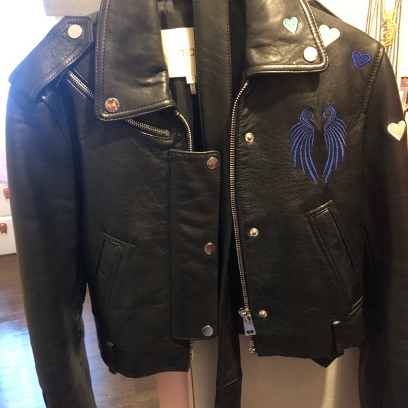 maje embroidered leather jacket